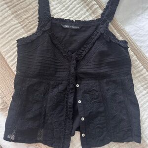 Zara Black Embroidered Tank XS/S Worn Once